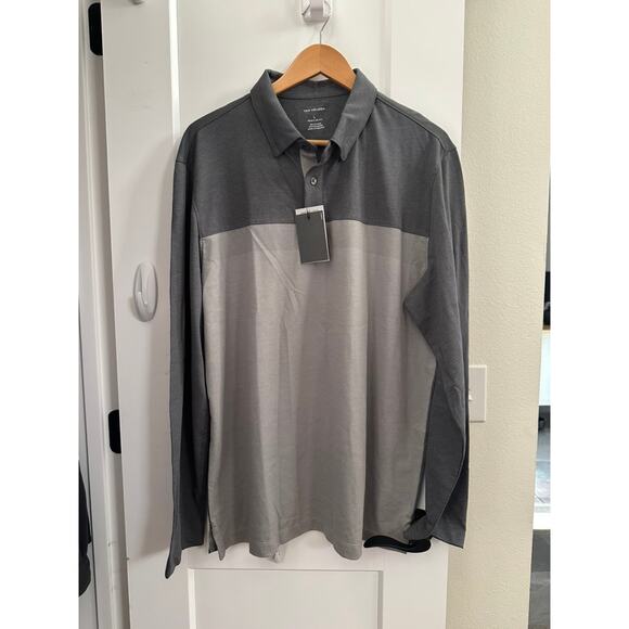 Van Heusen Long Sleeve Polo Shirt Men’s L Soft Touch Gray Colorblock NWT - Picture 1 of 7